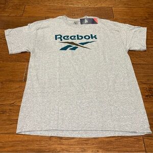 Men’s Reebok Graphic T-Shirt Large 90s Retro Style Logo Gray Reprint NWT Teal
